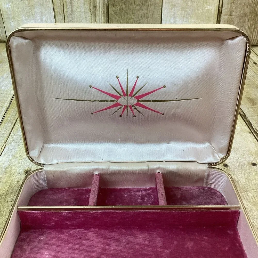 Vintage Farrington Pink Jewelry Box Sunburst Made In USA 7
